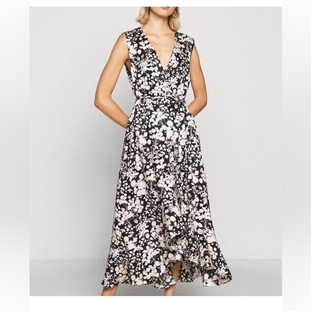 NWT Rebecca Minkoff Size S Midi Assia Dress Faux Wrap Ruffled Black Floral